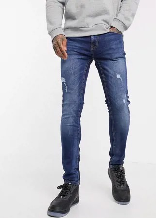 Голубые супероблегающие джинсы с рваной отделкой Burton Menswear-Синий