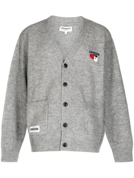 Chocoolate logo-embroidered V-neck cardigan, серый