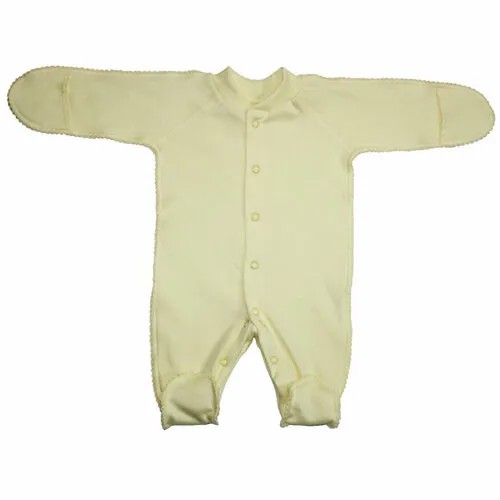 Комбинезон Клякса детский, интерлок, хлопок 100%, на кнопках, застежка для смены подгузника, закрытая стопа, размер 20-62, желтый