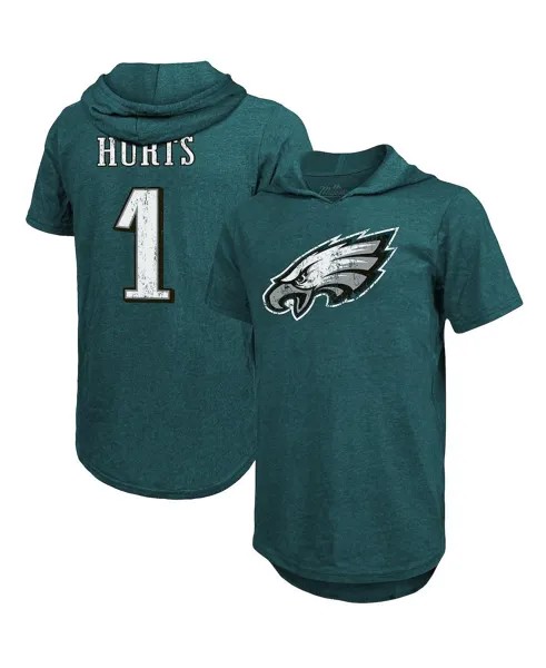 Мужская футболка с капюшоном jalen hurts midnight green philadelphia eagles name and number tri-blend hoodie Majestic, мульти