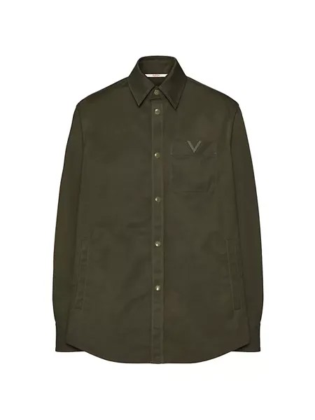 Нейлоновая куртка-рубашка с прорезиненной V-образной деталью Valentino Garavani, оливковый