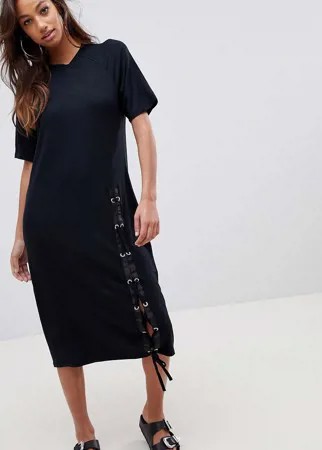 Платье-футболка миди со шнуровкой ASOS-Черный цвет