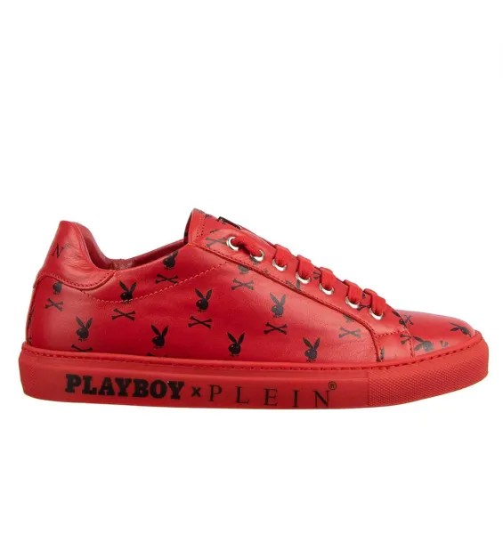 Низкие кроссовки Philipp Plein X Playboy с принтом черепа и кролика красный черный 08343
