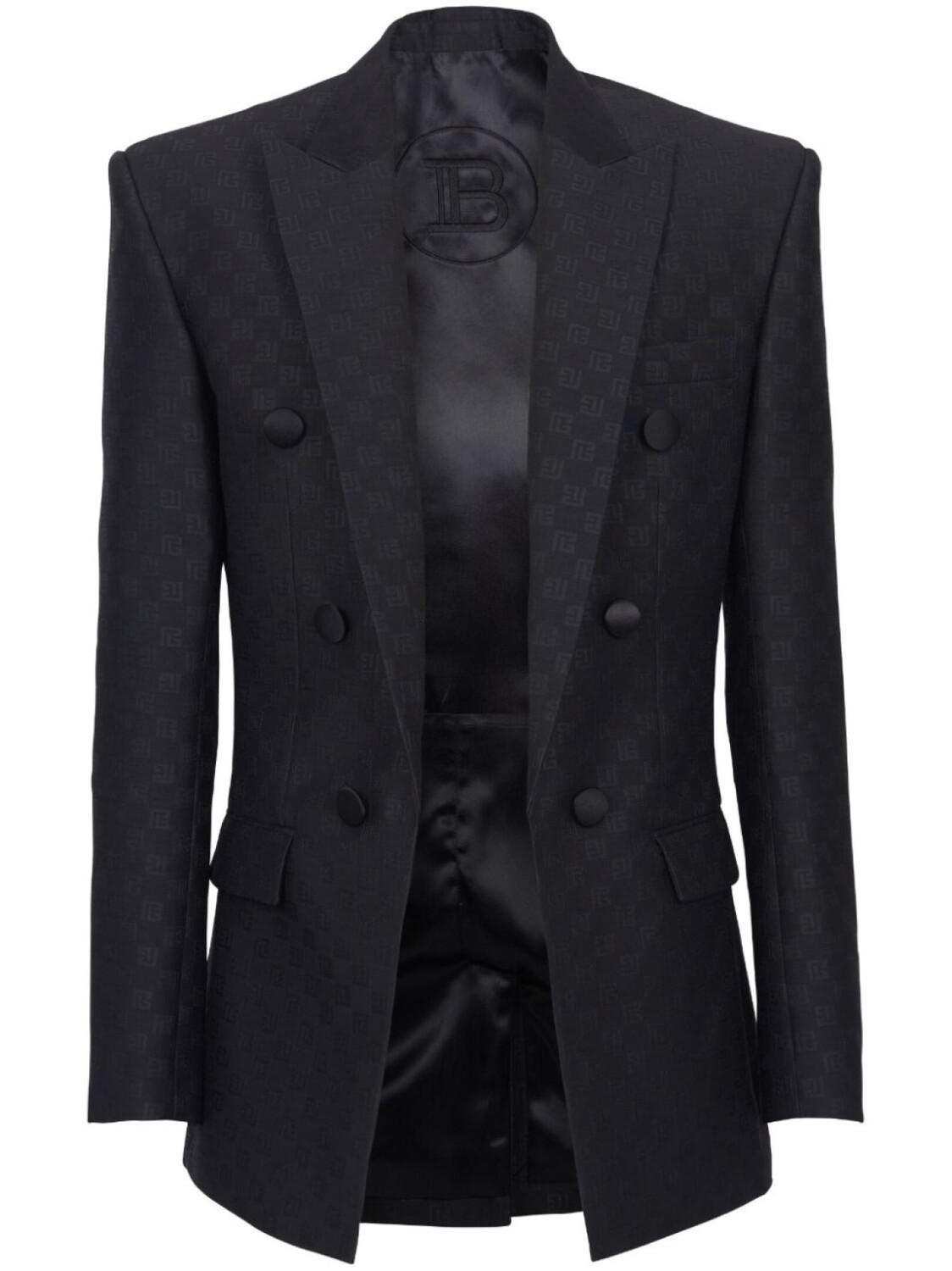 Balmain атласный пиджак с принтом Mini Monogram, черный