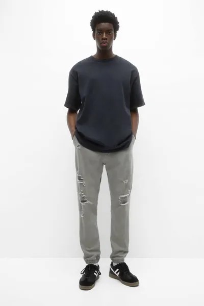 Рваные джинсы-джоггеры Pull&Bear, хаки