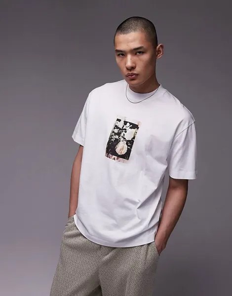 Футболка Topman Oversize With Floral Graphics On Front And Back, белый