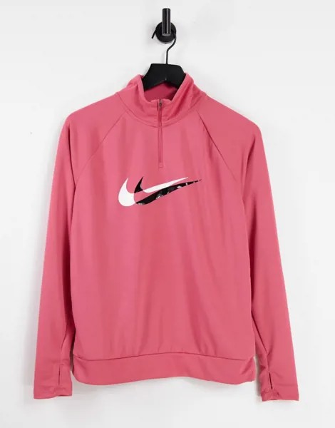 Розовый топ с логотипом-галочкой и короткой молнией Nike Running Dri-FIT-Розовый цвет