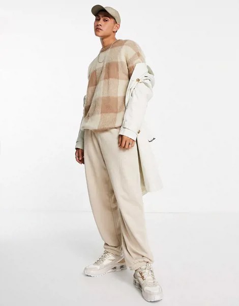 Бежевый пушистый вязаный джемпер в клетку ASOS DESIGN-Светло-бежевый цвет