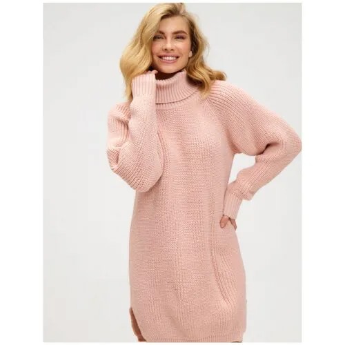 Платье-водолазка повседневное, мини, вязаное, размер 42-50, розовый