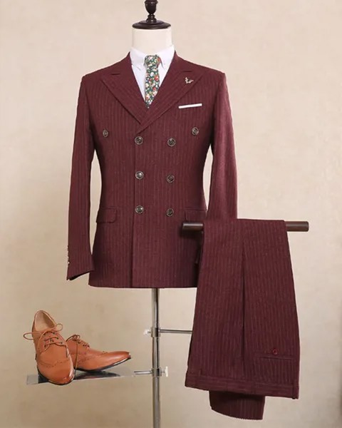 Костюм мужской бордовый в полоску, блейзер и брюки, свадебные смокинги для жениха, комплект для выпускного вечера (пиджак + брюки), 2 шт.