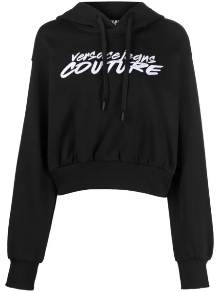 Versace Jeans Couture укороченное худи с вышитым логотипом, черный