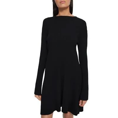 Женское короткое платье-свитер в рубчик из шерсти мериноса Theory BHFO 1611