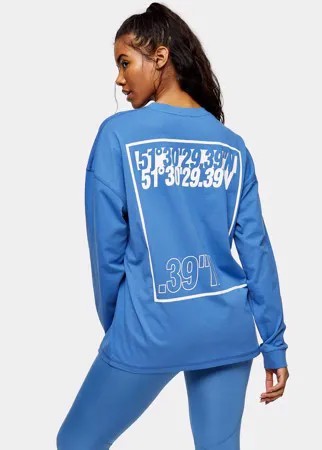 Голубой спортивный лонгслив с принтом Topshop Active-Коричневый цвет