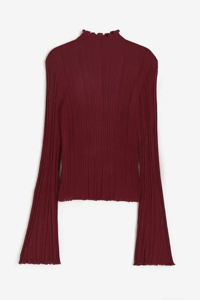 Лонгслив H&M Rib-knit Mock Turtleneck, темно-красный