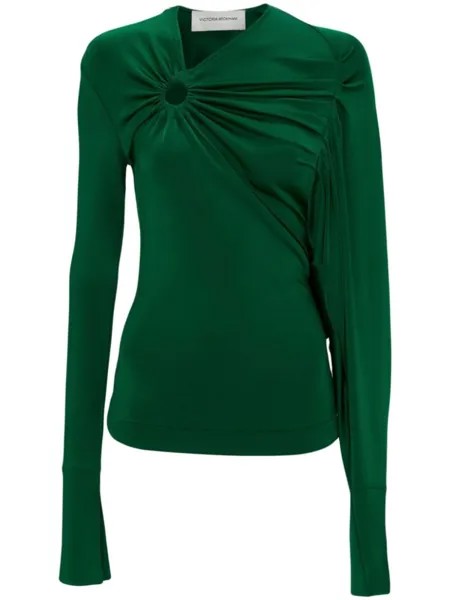 Victoria Beckham топ с длинными рукавами и сборками, зеленый