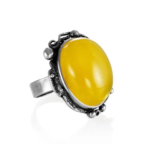 Amberholl Серебряное кольцо «Винтаж» с крупной вставкой из натурального медового янтаря
