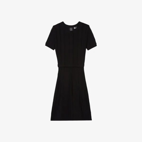 Трикотажное мини-платье с круглым вырезом и короткими рукавами The Kooples, черный