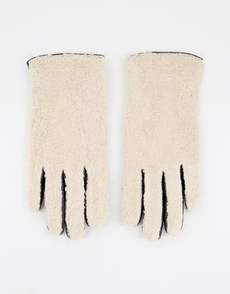Бежевые перчатки из натуральной кожи и искусственного меха Barney's Originals-Светло-бежевый цвет