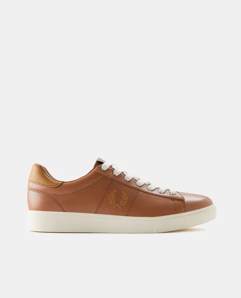 Мужские низкие кроссовки Spencer в форме шлема из кожи с логотипом Fred Perry, коричневый