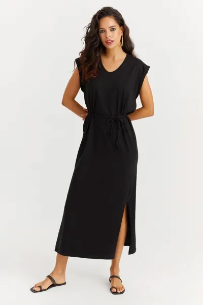 Женское черное платье макси с разрезом по бокам DY2213-5 Cool & Sexy, черный