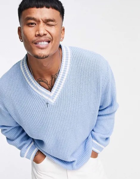 Светло-голубой вязаный джемпер в крупный рубчик ASOS DESIGN