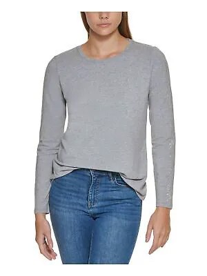 CALVIN KLEIN Женская серая футболка с круглым вырезом и длинным рукавом, украшенным логотипом, S