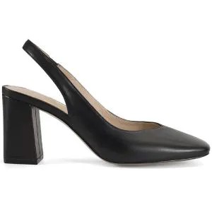 Модные туфли бренда Portal из натуральной черной кожи силуэта slingback. Особенности модели: квадратный носок, изящный вырез, толстый устойчивый каблук 7,5 см. Модель универсальная благодаря своему дизайну и классическому цвету. Туфли станут идеальным завершением вечернего наряда и офисного костюма.