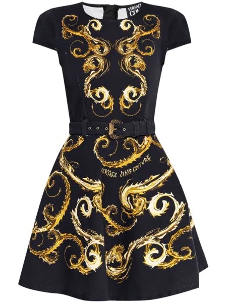 Versace Jeans Couture платье с поясом и принтом в стиле барокко, черный