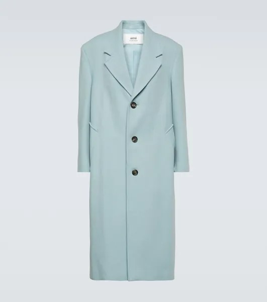 Пальто оверсайз из габардина из смесовой шерсти Ami Paris, синий
