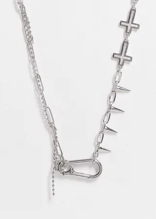 Серебристое короткое ожерелье-цепочка с шипами ASOS DESIGN-Серебристый