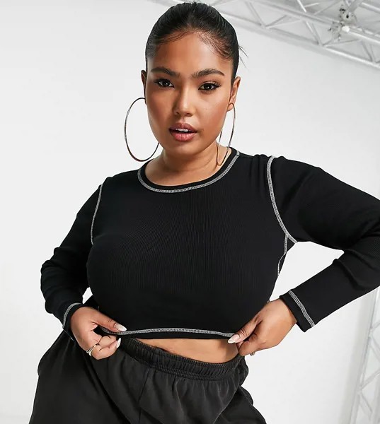 Черный лонгслив с контрастной строчкой ASOS DESIGN Curve-Черный цвет