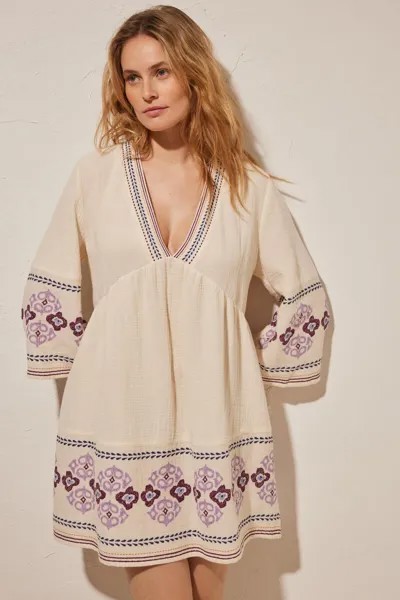 Короткое платье с вышивкой из 100% хлопка Women'secret, белый