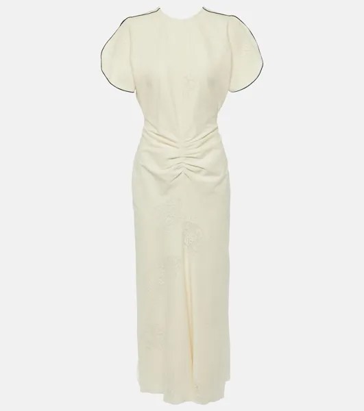 Платье миди со сборками из смесового хлопка Victoria Beckham, белый