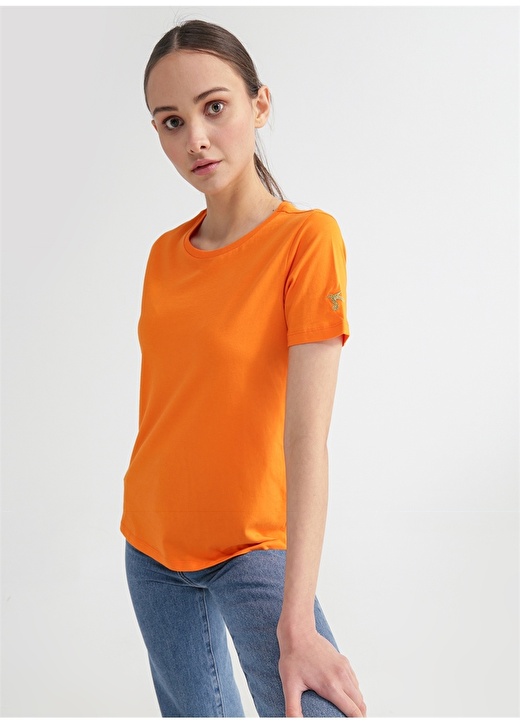 Базовая однотонная оранжевая женская футболка с круглым вырезом Fabrika