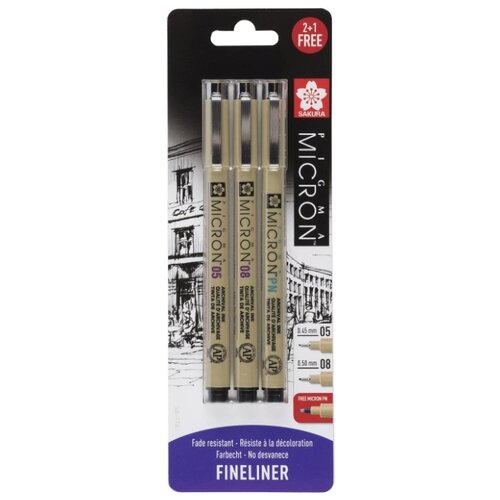 SAKURA Набор капиллярных ручек Pigma Micron, 3 шт, черный цвет чернил