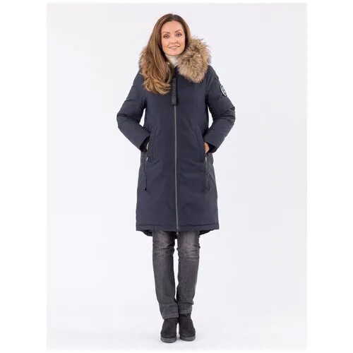 NortFolk /Куртка Парка женская зимняя с капюшоном удлиненная / Пальто женское зимнее цвет темно-синий размер 58