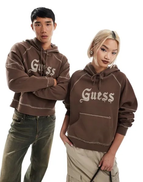Коричневое худи унисекс с контрастными заклепками GUESS Originals