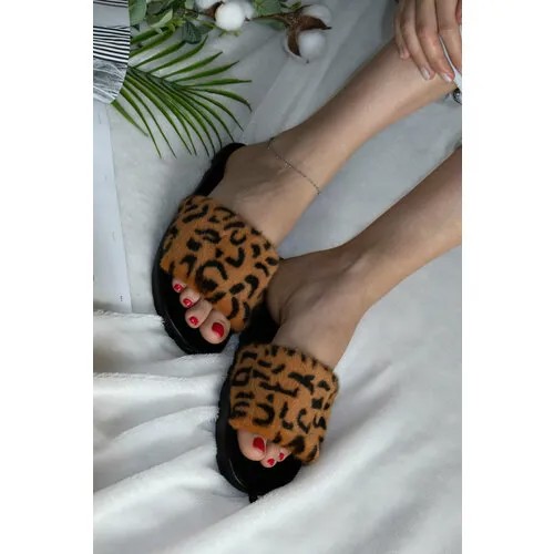 Тапочки Valori Леопард, размер 40, черный, оранжевый