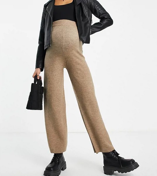 Широкие вязаные брюки серо-бежевого цвета от комплекта ASOS DESIGN Maternity-Светло-бежевый цвет
