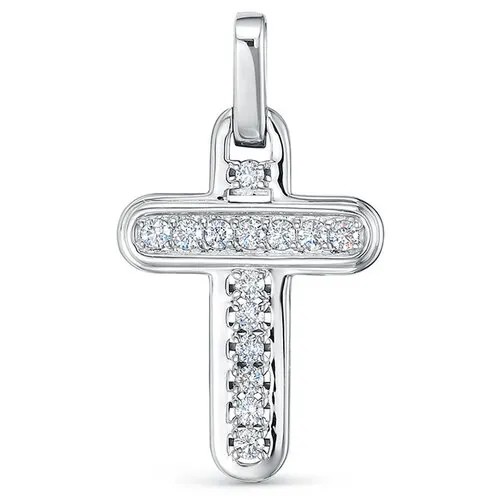 Крестик Vesna jewelry, белое золото, 585 проба, родирование, бриллиант