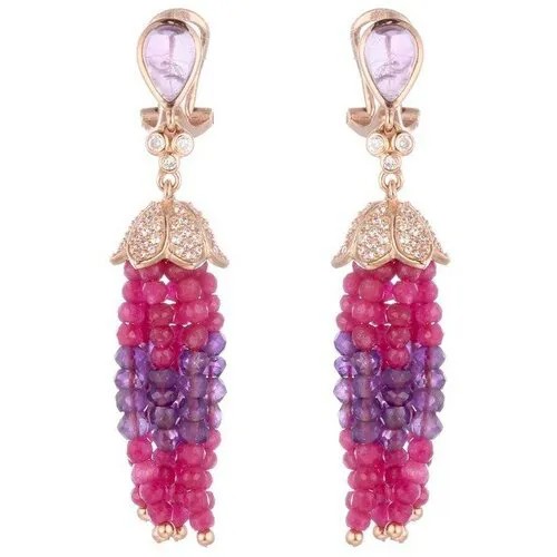 Серьги ELEMENT47, серебро, 925 проба, фианит, агат, аметист