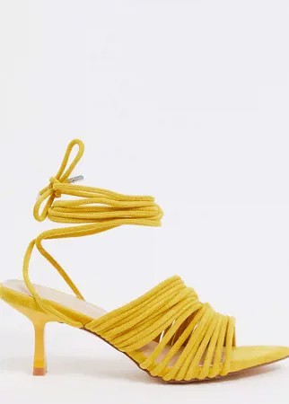 Желтые босоножки с ремешками на среднем каблуке Z_Code_Z-Желтый