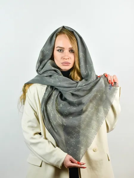 Палантин женский Venera 4502641 серый/темно-салатовый, 55х190 см