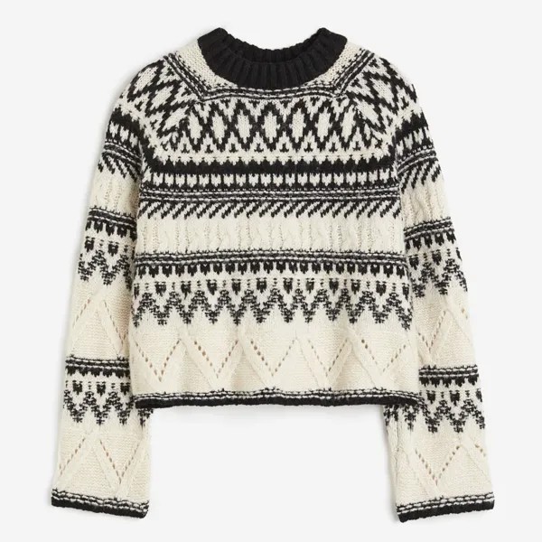 Свитер H&M Jacquard-knit, кремовый/черный