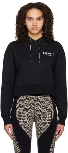 Черный укороченный худи Balmain