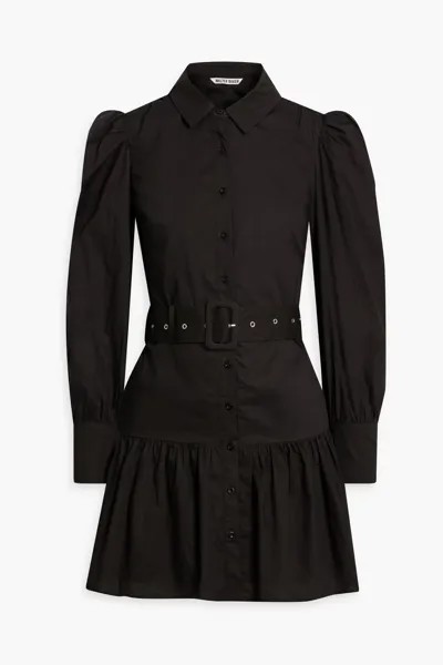 Платье-рубашка мини Tara из хлопкового поплина со сборками и поясом Walter Baker, черный