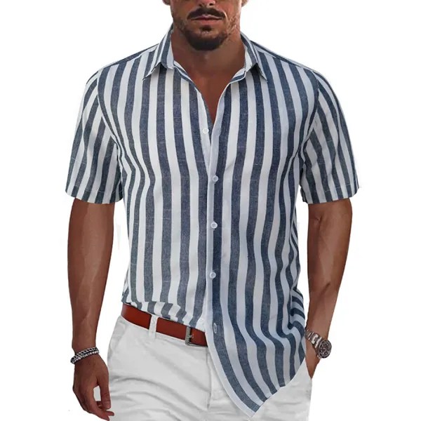 Мужская винтажная рубашка в полоску с гавайскими пляжными каникулами