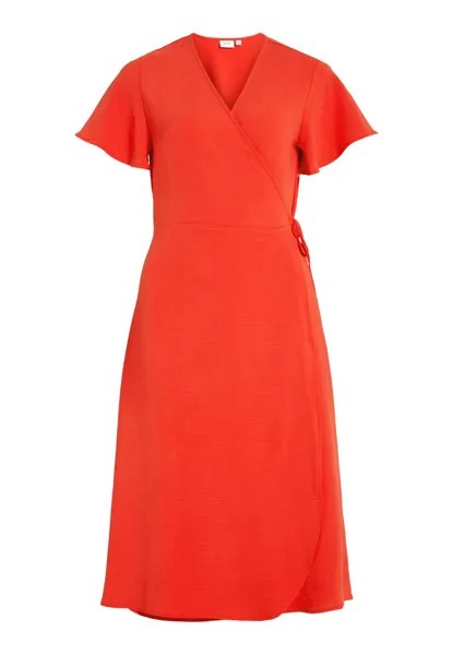 Летнее платье Vilovie Wrap Midi Dress VILA, маково-красное