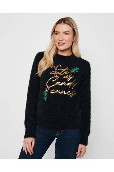 Свитер Candy Canes 2867 с рождественским узором Threadbare, черный