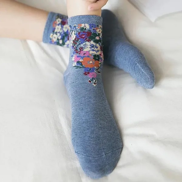 6 пар цветочный узор хлопок средняя трубка носки, женские носки и чулочно-носочные изделия
